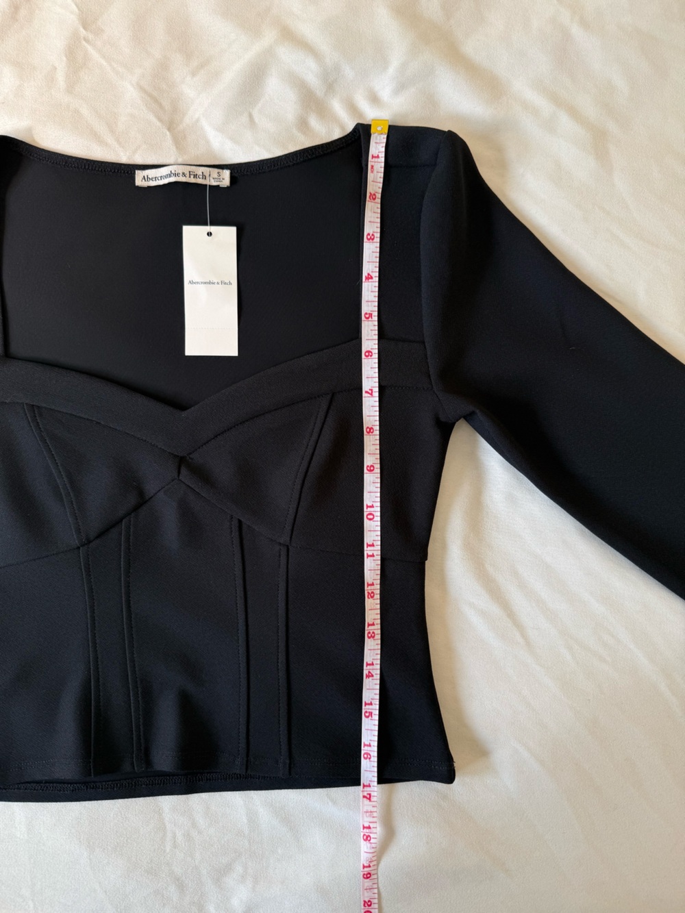 NWT Abercrombie & Fitch Black Sweetheart-Neck Long Sleeve Crop Top Small Corset - Picture 7 of 14